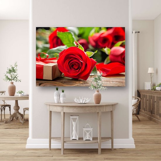 Rozen wanddecoratie - Bloemen schilderij - Glas schilderijen Lint - Schilderijen op glas industrieel - Plexiglas - Woonkamer accessoires acrylglas 75x50 cm