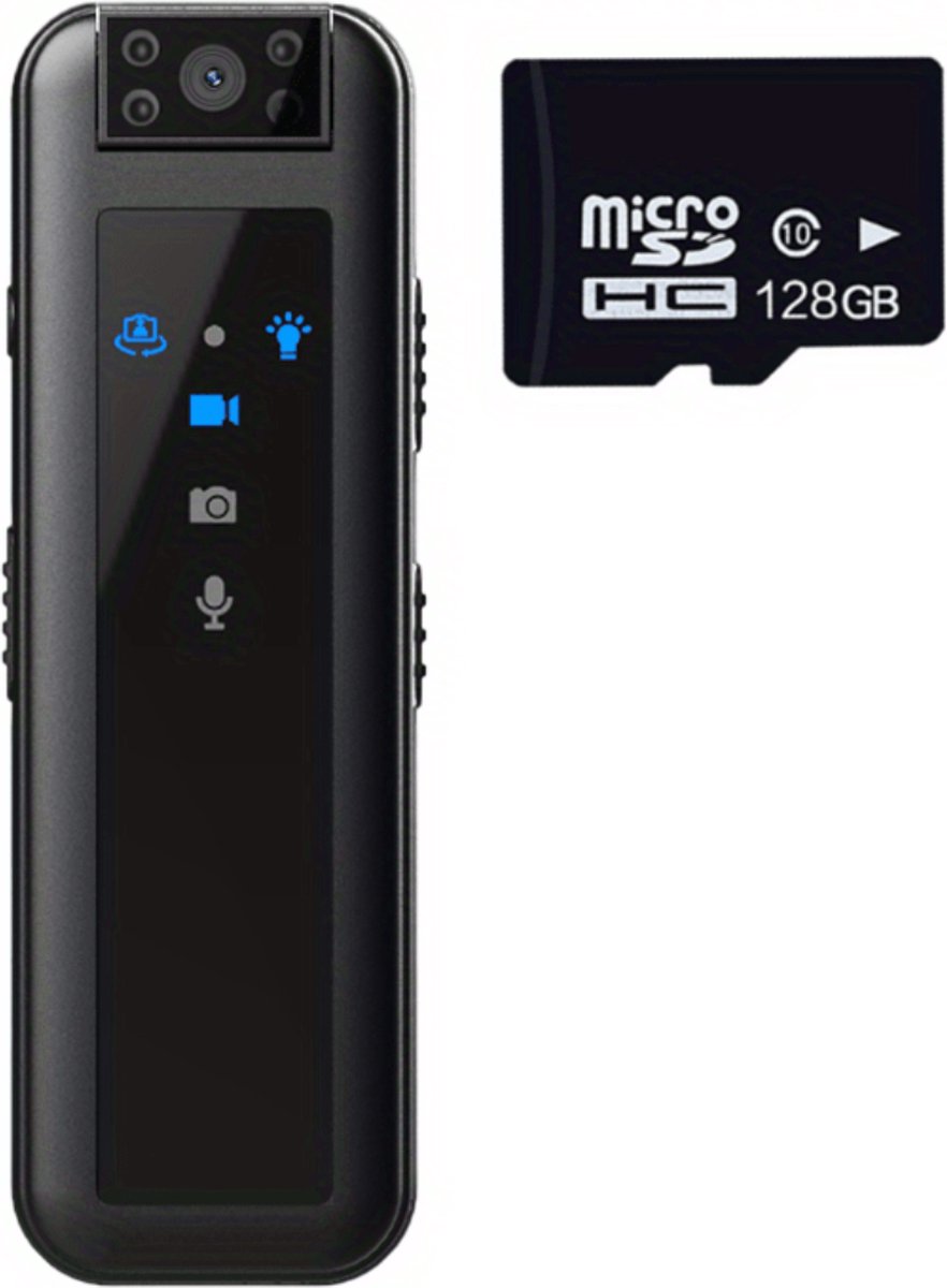 Bovista Spy Cam - Bodycam - Politie - Chest Camera - Spy Camera - Verborgen Camera - Spionage Camera - Action Camera - HD + 128GB