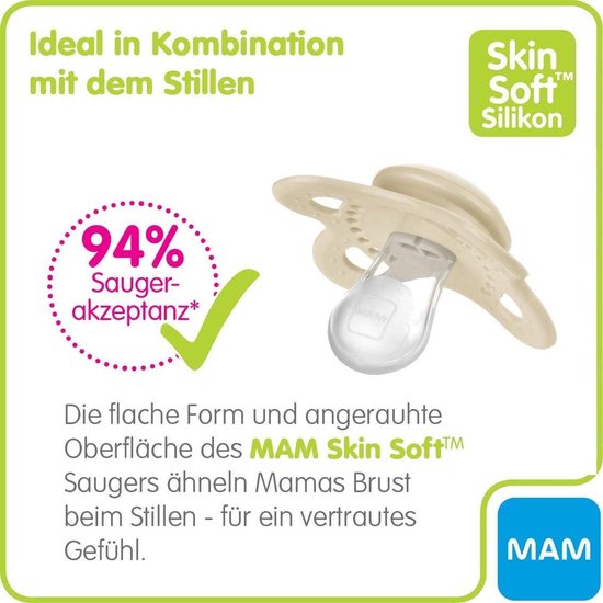 MAM Originele "Skin Soft" siliconen fopspeen PURE 0-6 Unisex // set van 4 // incl. 2 sterilisetransportboxen van MAM — afbeelding 2