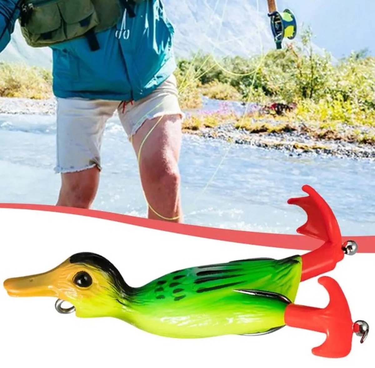 Actie4you® - Kunstaas eend - Softbait - Propeller pootjes - Snoek / Baars (Roofvissen) - Groen Geel