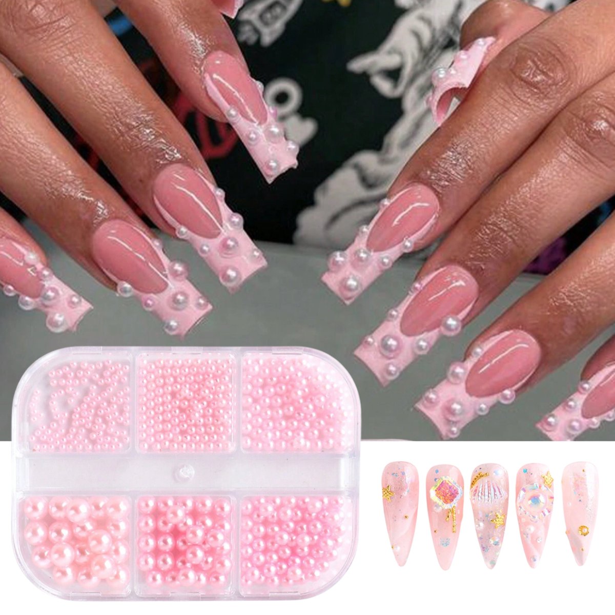 Goedkoopste GUAPÀ® Rhinestones Roze | Parels Roze | Nagel Decoratie | Strass Steentjes | Bruidsnagels | Zomer Nagels | Nagelversiering | Nagel Diamantjes Pareltjes Roze | Nail Art | 6 Delige Rhinestones Set