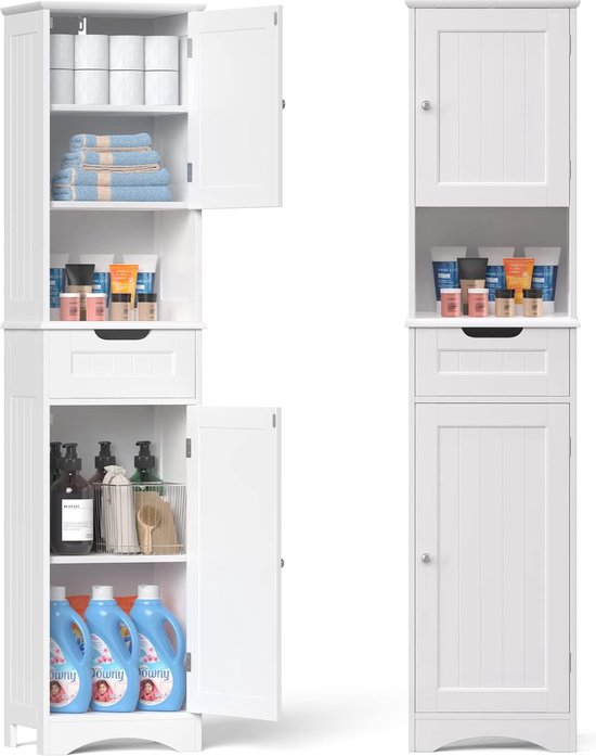 LIFEZEAL Badkamerkast, badkamerkast met verstelbare planken, badkamercommode met dubbele deur van glas, opbergkast van hout, multifunctionele zijkast voor keuken, 30 x 60 x 109 cm (wit), PE45196 LIFEZEAL Badkamerkast, badkamerkast met verstelbare planken, badkamercommode met dubbele deur van glas, opbergkast van hout, multifunctionele zijkast voor keuken, 30 x 60 x 109 cm (wit), PE45196