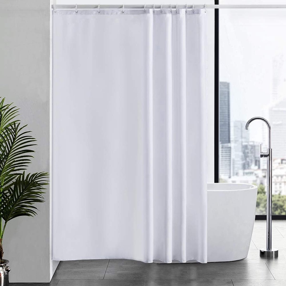 Douchegordijn Anti Schimmel Polyester Stof Waterdicht Douche Gordijnen Wasbaar Textiel voor Badkuip of De Badkamer 12 Douchegordijnhaken Wit Extra lang 180x210cm.