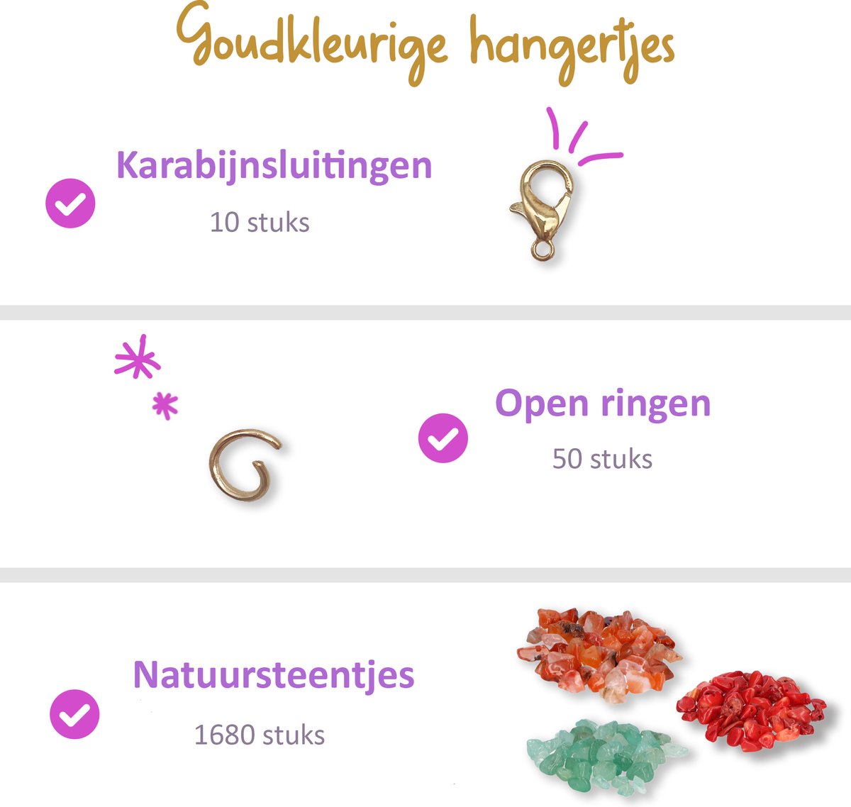 CREACOL Natuursteen kralen Goud - Armbandjes maken meisjes - Oorbellen maken kralenset - Sieraden maken meisjes - Edelsteen kralen set — afbeelding 9