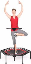 Meedeer Fitness Trampoline- Inclusief grijpstang-3-voudig hoogte verstelbare handgreep-Belastbaar tot 100 kg-Diameter 112 cm-Trampoline-Geschikt springen fitness en indoor-Topkwaliteit springmat-super springdynamiek