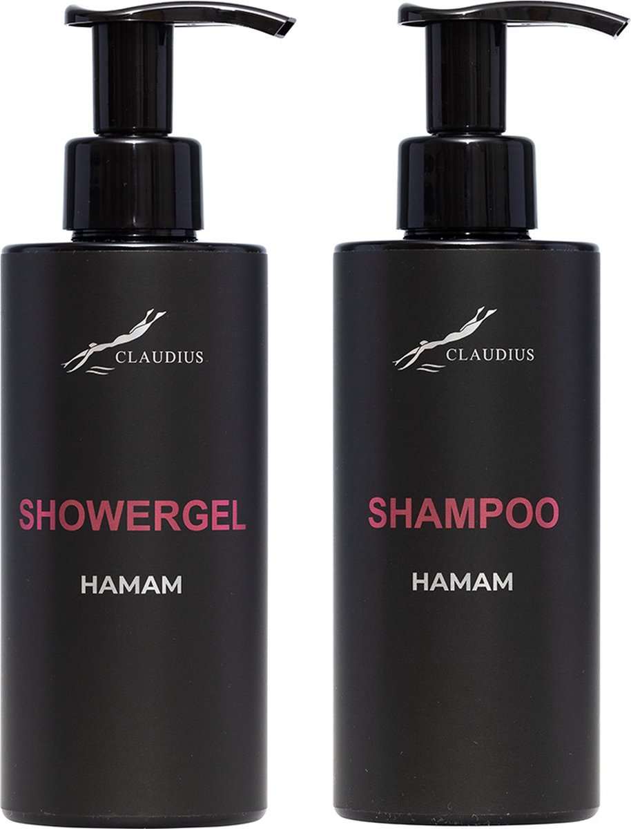 Goedkoopste Douchepakket Hamam - Showergel Shampoo - 300 ml per fles - Claudius Cosmetics - bodycare - luxe fles - set van 2 stuks - Cadeau