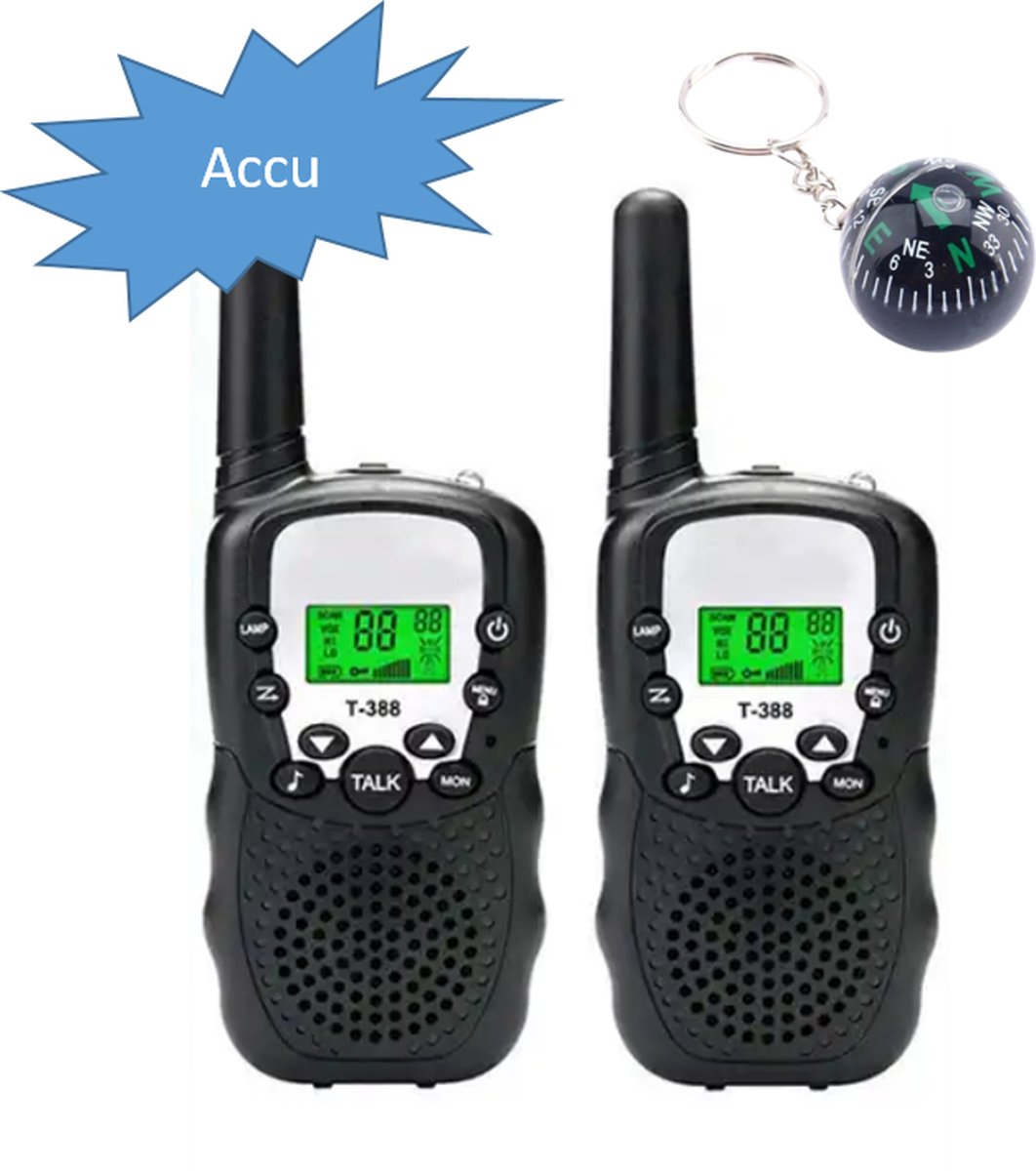 BJoy Walkie Talkie voor Kinderen - Portofoon Speelgoed Walky Talky met Extra Kompas Zwart Accu