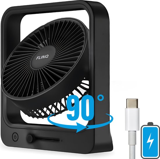 FlinQ Coolcube Tafelventilator - Mini Ventilator voor Bureau of Tafel - USB Oplaadbaar - Draadloos en Roteerbaar - Kleine Ventilator - Fan met Aanpasbare Snelheden - Zwart