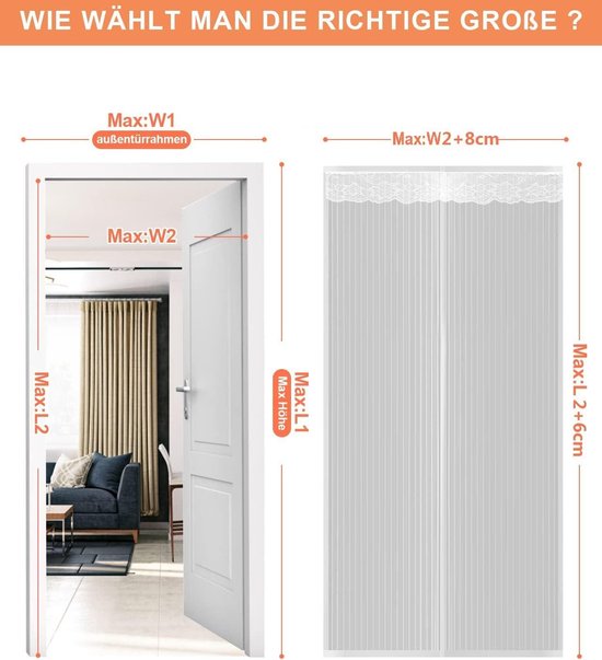 Vliegengaas deur raam magnetisch 95 x 200 cm - muggennet zonder boren - buitendeur balkon camper terras (wit) — afbeelding 3