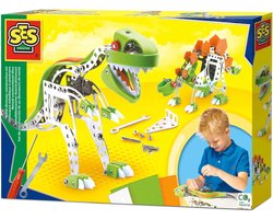 foto van SES - Metaal constructieset Dino - met 3 kleuren foam onderdelen - inclusief boutjes, moertjes, moersleutel en schroevendraaier - knutselen jongens - Dinosaurus Speelgoed