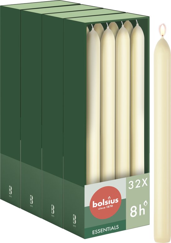 Bolsius - Gladde Dinerkaarsen - 23 cm - 32 stuks - Ivoor