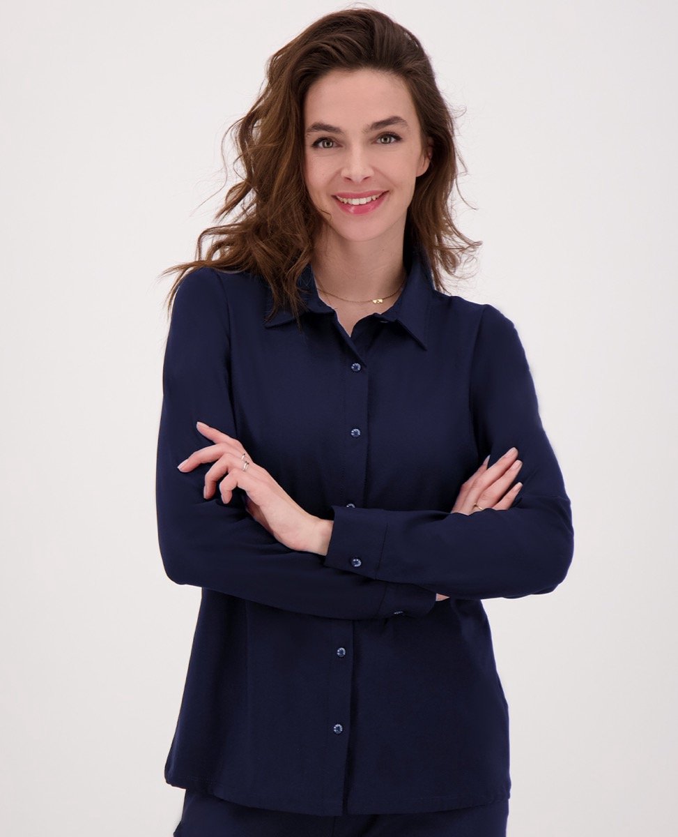 Je m'appelle Travelstof Blouse - Dames - Blauw - Maat L