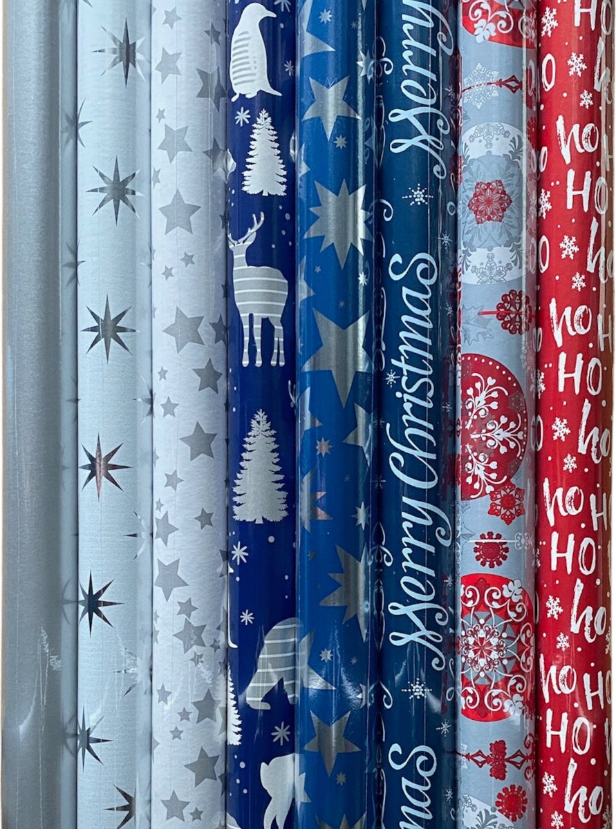 FESTIVE GIFTS Inpakpapier - Cadeaupapier - 200 x 70cm - 8 rollen - Kerst - Luxe - Luxe Cadeauverpakking (ontwerp/kleur)