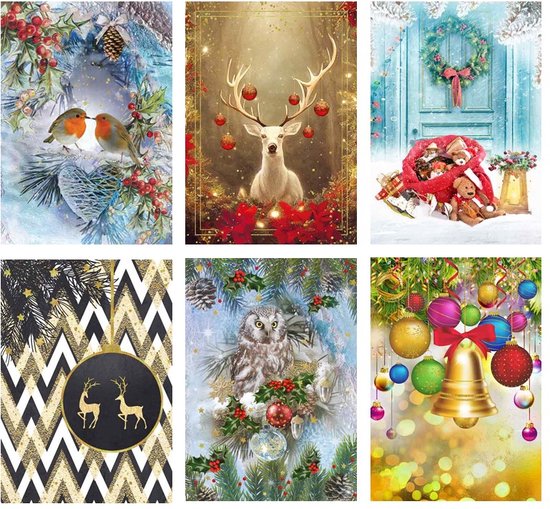 Artige Kerstkaarten - Stijlvolle, chique kerstkaarten met goudfolie - set van 6 | bol