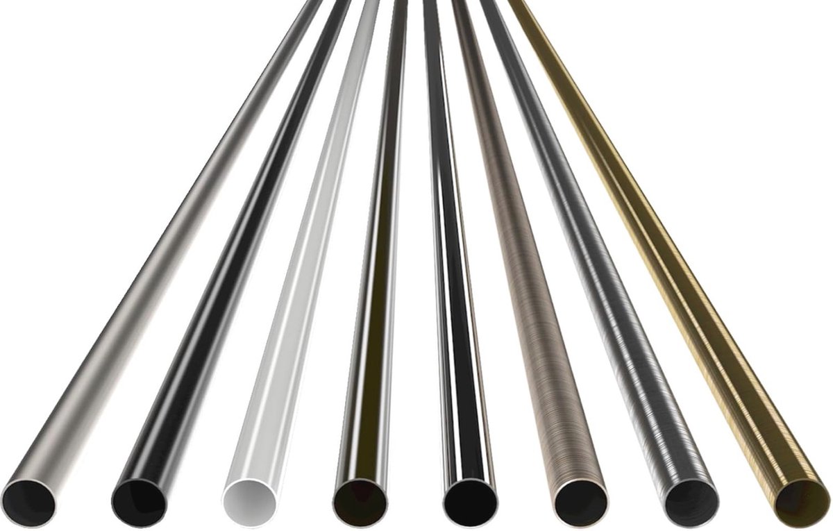 Lange Stalen Gordijnroede 160 cm - Mat Zwart Metalen Buis Ø 16 mm