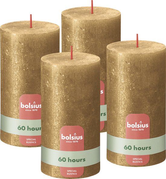 Bolsius Stump Candle Shimmer Gold - 13 cm / ø 7 cm - 4 Pièces