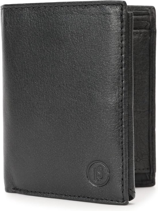 Leren Heren Portefeuille Zwart - Heren Portemonnee Staand - RFID - Echt Leer - Cadeau