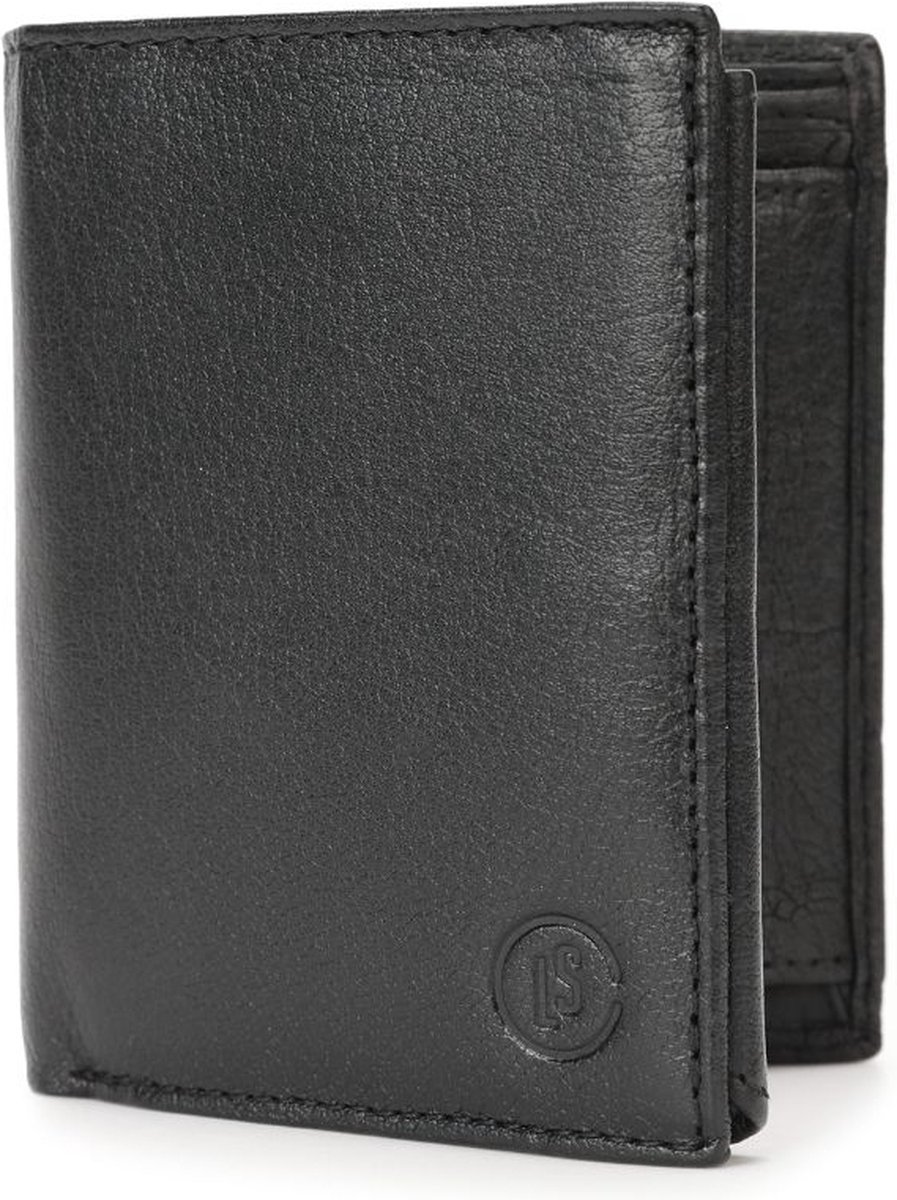 Leren Heren Portefeuille Zwart - Heren Portemonnee Staand - RFID - Echt Leer - Cadeau