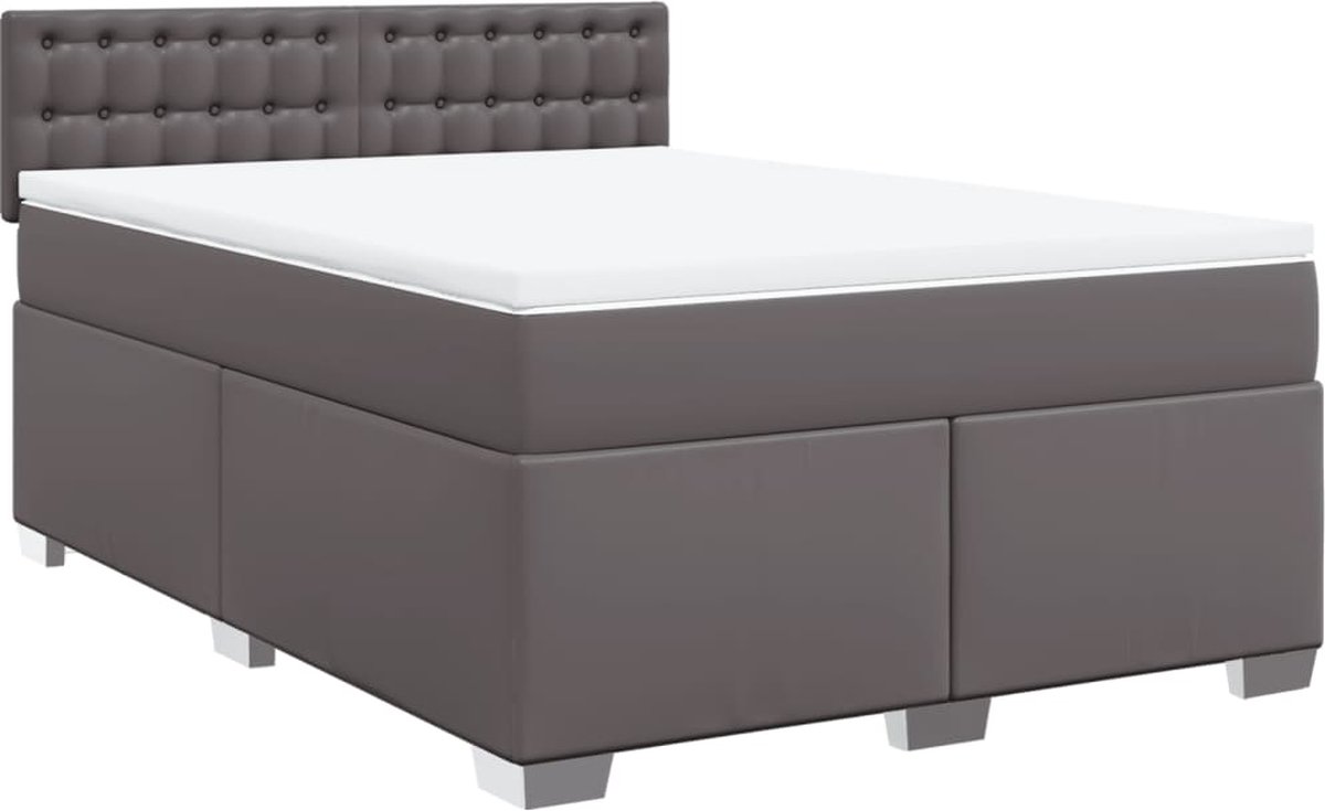 vidaXL - Boxspring - met - matras - kunstleer - grijs - 140x190 - cm