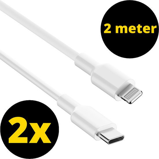 2x Oplader kabel 2 meter geschikt voor iPhone - Kabel geschikt voor lightning - USB C kabel - Lader kabel
