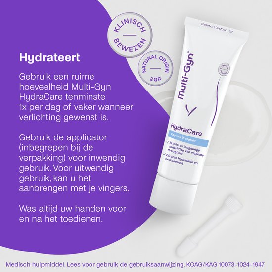 Multi-Gyn HydraCare 50 ml - Vaginale Crème tegen Vaginale Droogheid, ondersteunt Vaginale Gezondheid en beschermt tegen irritaties, ook geschikt als glijmiddel tjdens seks, directe en langdurige hydraterende werking