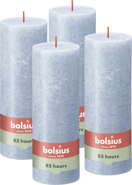 Bolsius - Bougie Rustique - Blauw - Blue Ciel - 19cm - 4 pièces