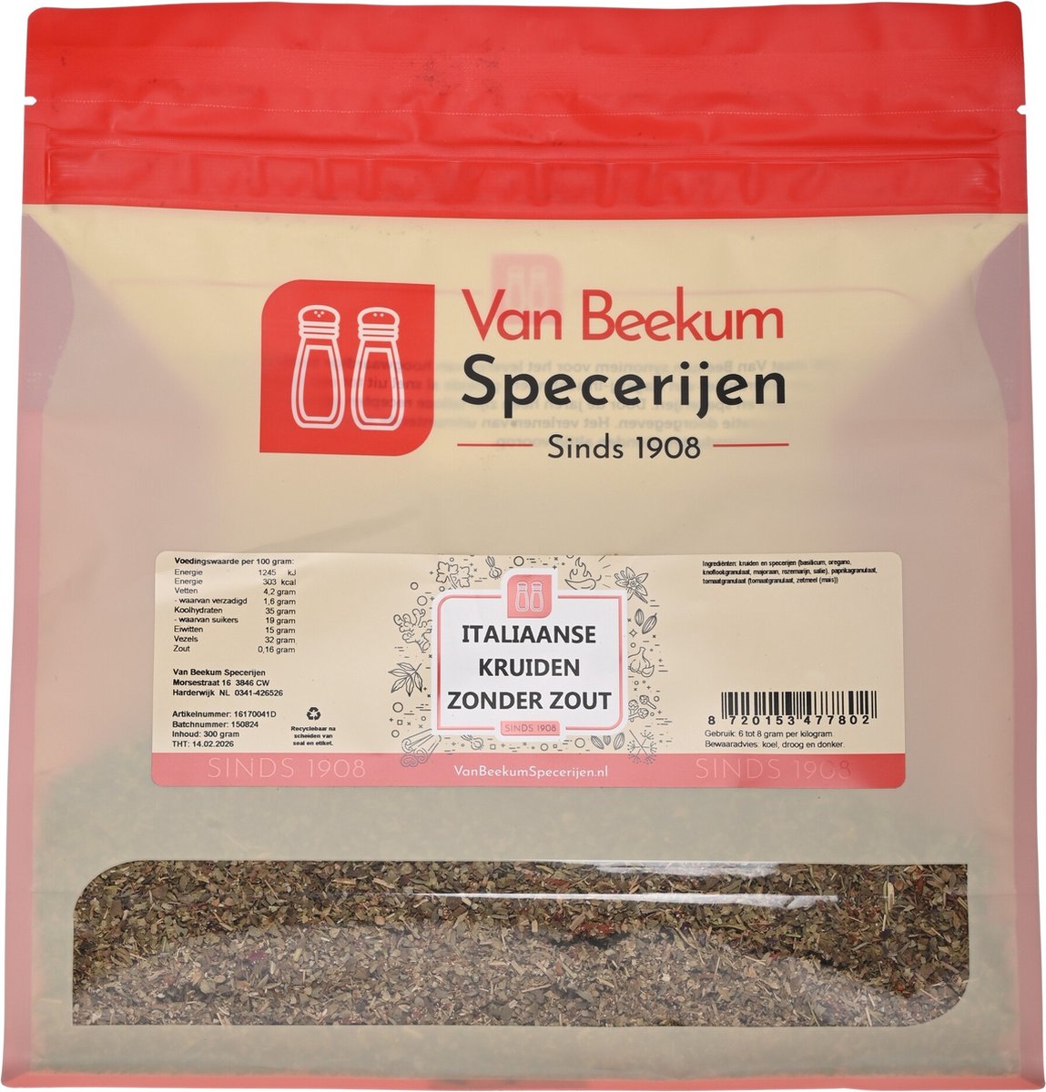 Goedkoopste Van Beekum Specerijen - Italiaanse Kruiden Zonder Zout - 300 Gram (hersluitbare stazak