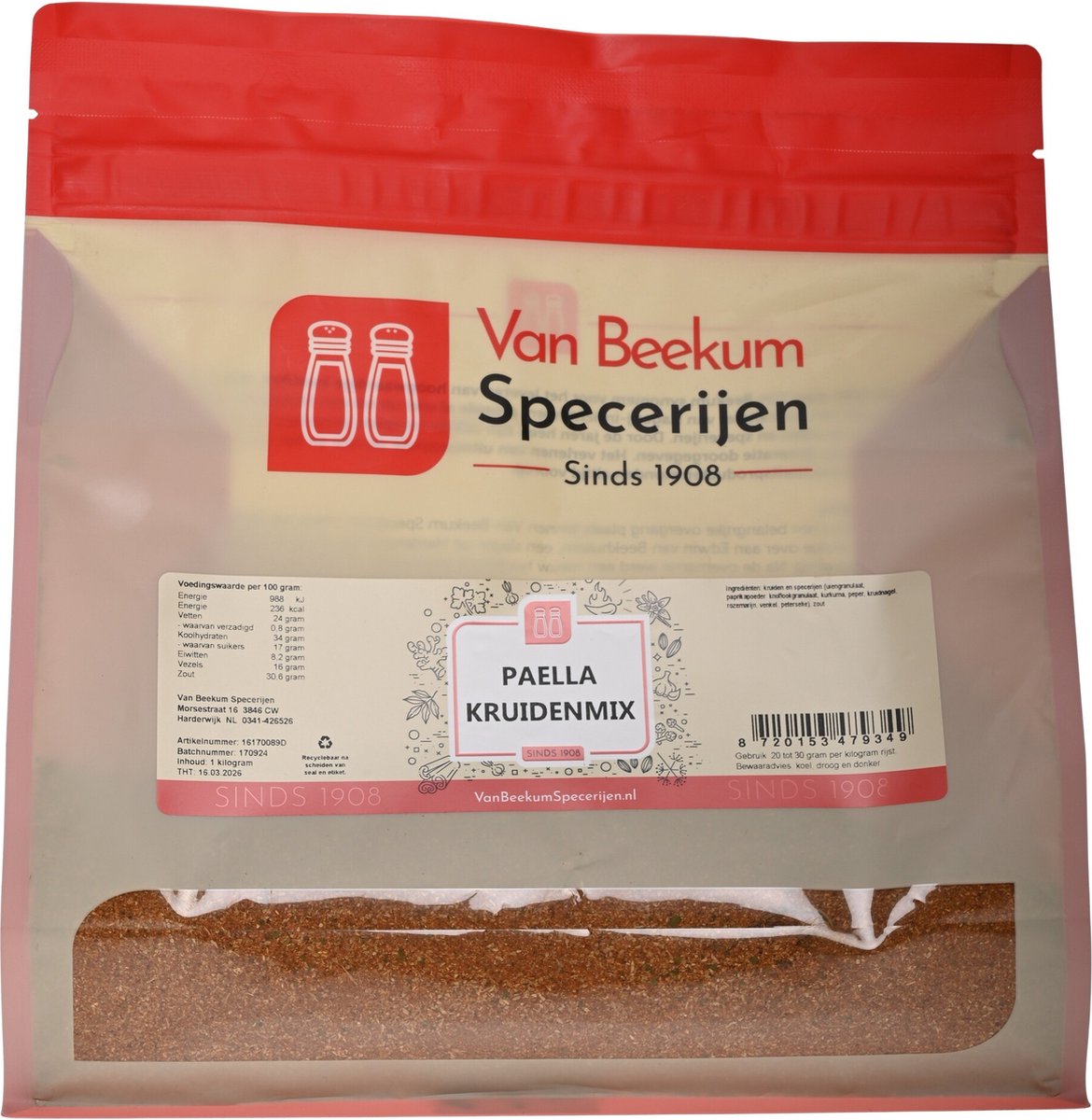 Goedkoopste Van Beekum Specerijen - Paella Kruidenmix - 1 kilo (hersluitbare stazak