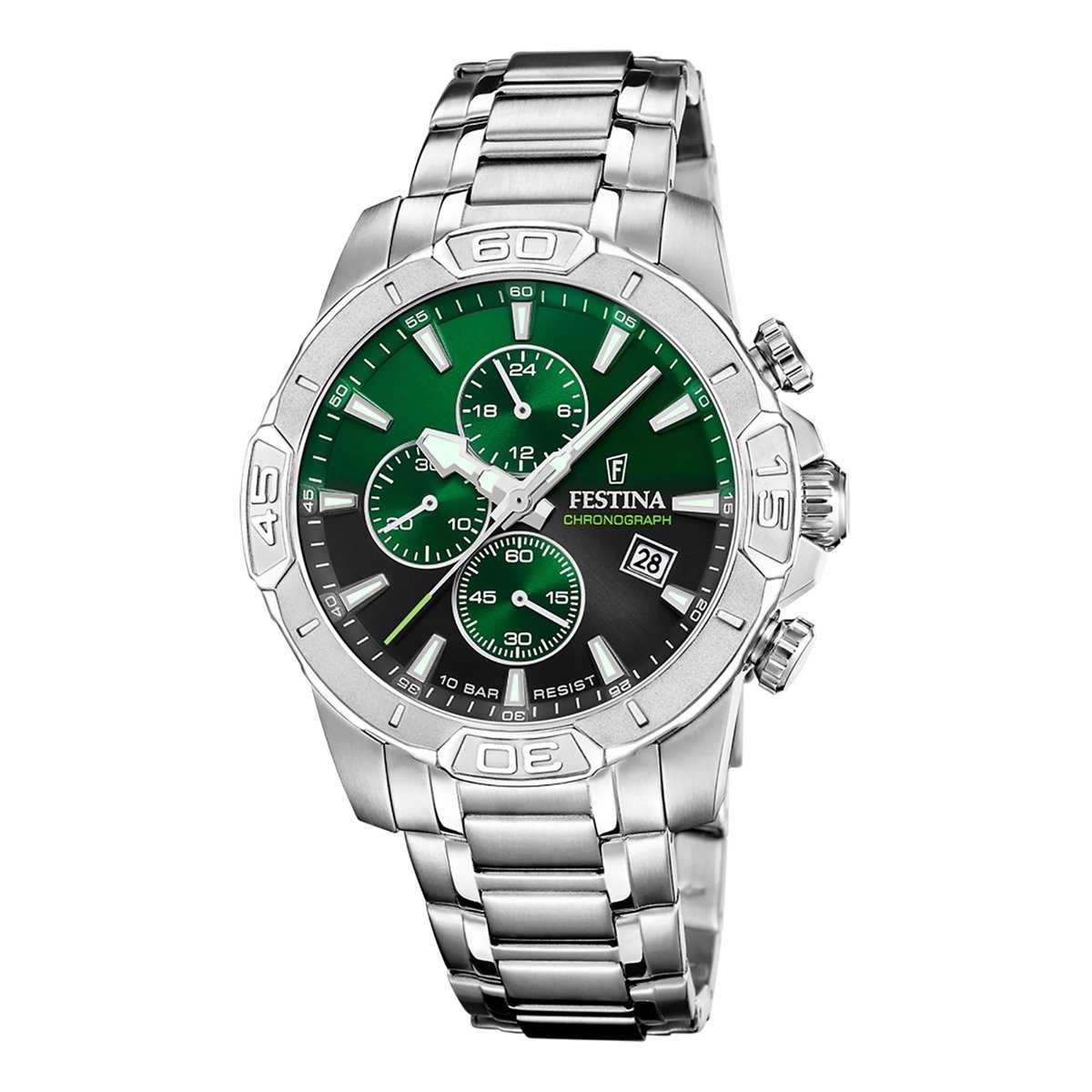 Festina F20704-5 Heren Horloge - Chronograaf - Mineraalglas - Roestvrijstaal-Leer - Zilverkleurig - Quartz - Gesp - 10 ATM (zwemmen)
