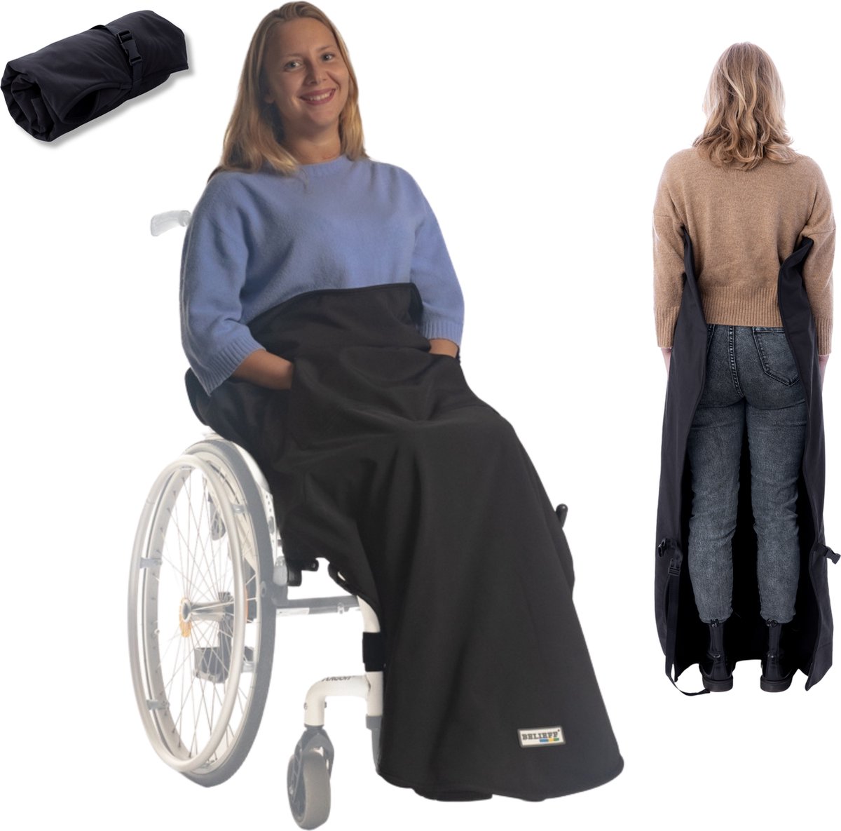 Goedkoopste Belieff Rolstoel Deken - Rolstoeldeken - Voetenzak Rolstoel Volwassene - Rolstoelzak - Beenkleed - Wind- en Waterdicht - Fleece - Open Onderkant - Zwart - Medium