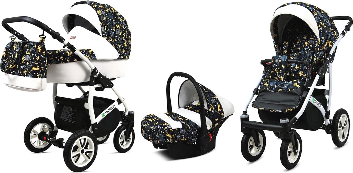 Image of 3 in 1 Baby Reis Systeem Kinderwagen met Autostoel en Regenhoes