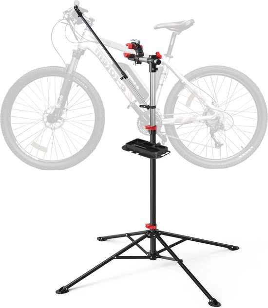 Fietsmontagestandaard - Professionele Reparatiestandaard - Tot 30 Kg Met Gereedschapsbak Magnetisch Vak 360 Draaibaar