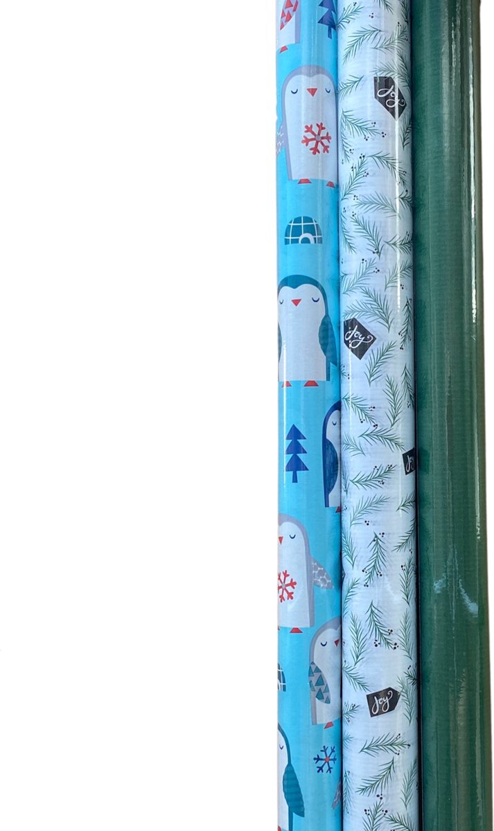 FESTIVE GIFTS Inpakpapier - Cadeaupapier - 200 x 70cm - 3 rollen - Kerst - Luxe Cadeauverpakking - Kleurrijk