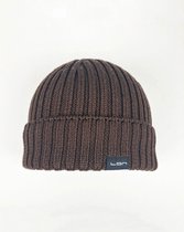 LON ribgebreide muts - 100% merino wol - donker bruin - warm - ademend - vochtregulerend - neutraliseert geur - natuurlijk antibacteriële eigenschappen - intense kleuren - 1 maat voor iedereen - Made in Italy