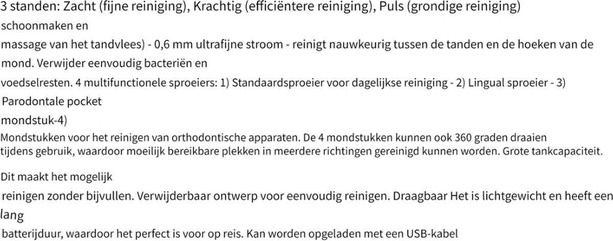 Draadloze Waterflosser | Monddouche | Inclusief 4 Opzetstukjes | Flosapparaat - Waterdicht - 1200 mAh Batterij - Water Flosser - 3 Modus - Oplaadbaar via USB - kleur: Roze thumbnail 6