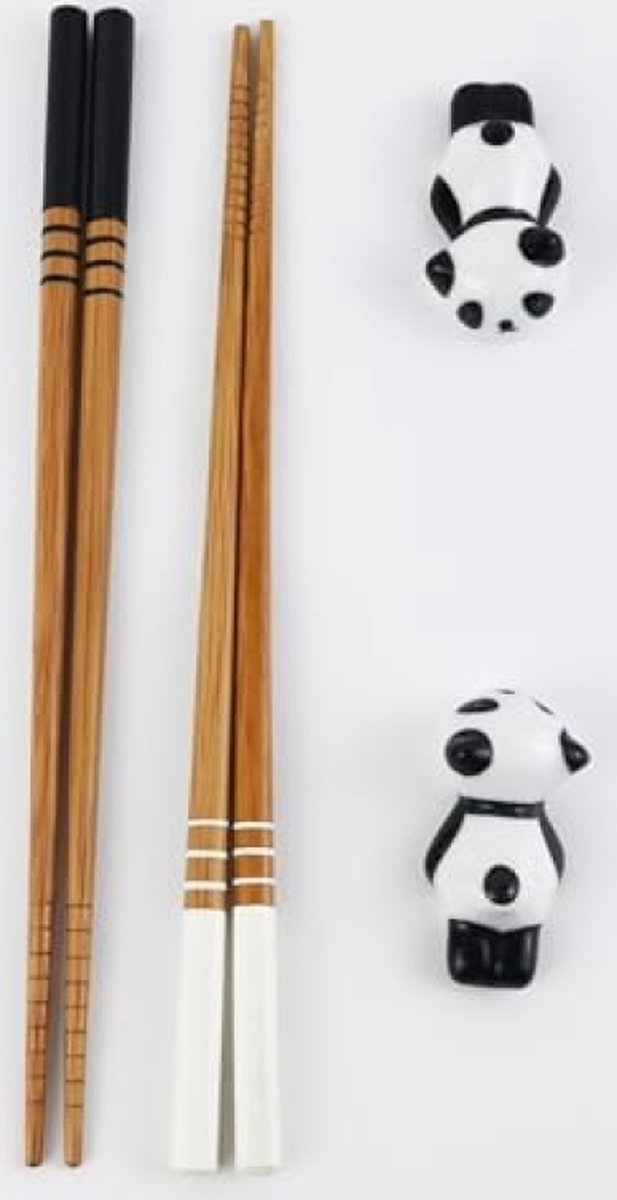 LHOEST 2 paar sushi eetstokjes set kat panda, Chinese Japanse Koreaanse stokjes hout, chopsticks voor het eten, vaatwasserbestendig, met keramische onderlegger kat (panda