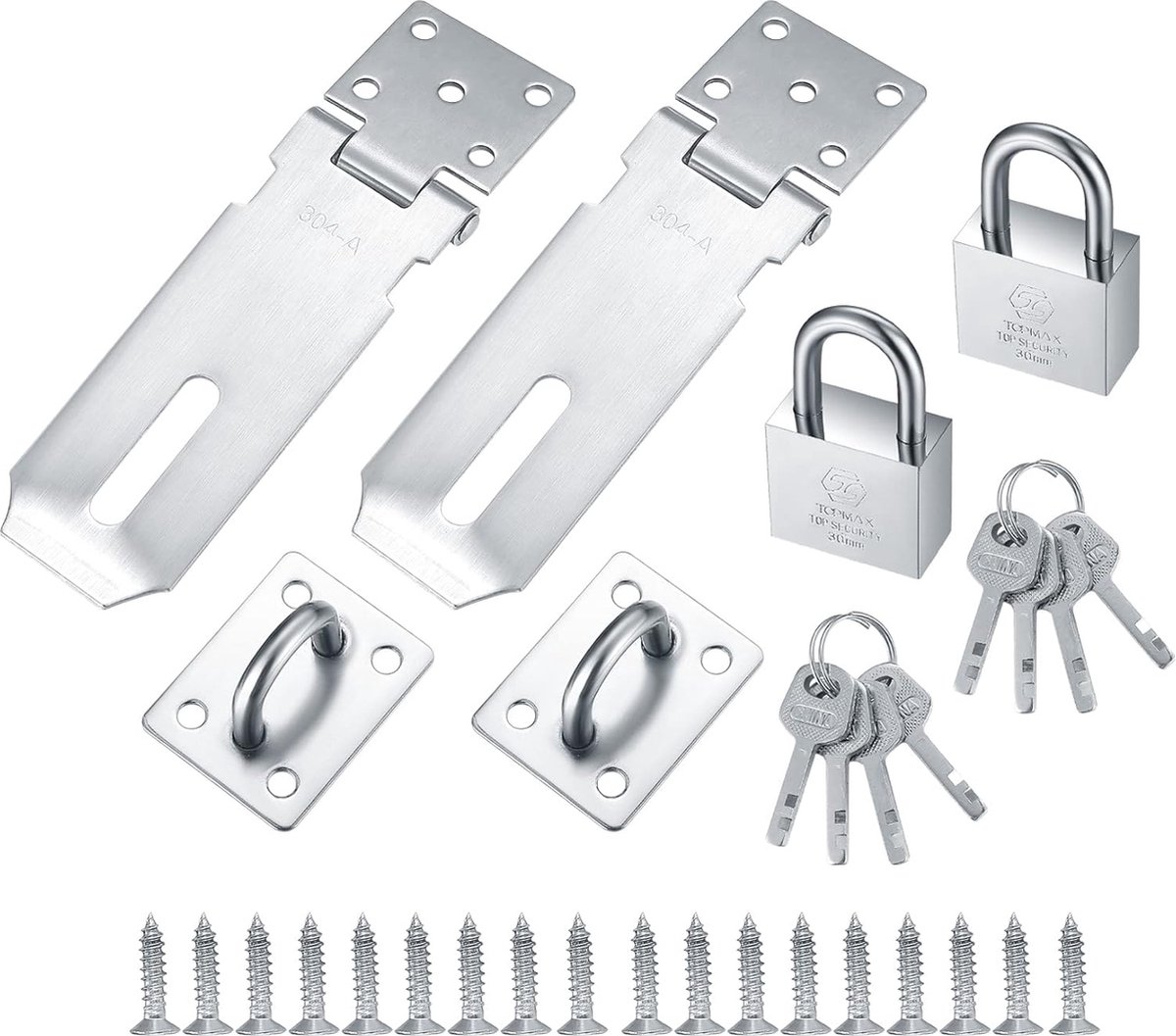 Clord - Hasp Lock - RVS Hasp met 2 Hangsloten - Deurslot voor Tuinpoort - Geschikt voor Houten Deuren, Schuren en Garagedeuren - Zilver