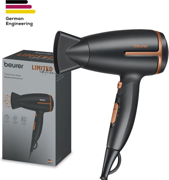 Beurer HC 25 Reisföhn – Compact – Inklapbaar – Wereldwijd gebruik – Ionische haardroger – 1600 Watt – Zwart/Bruin- 3 Jaar garantie