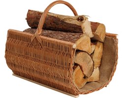 Panier en osier BOGATECO avec anse | Panier de cheminée 50X35X25 | Tissés à la main | Panier en bois avec renfort