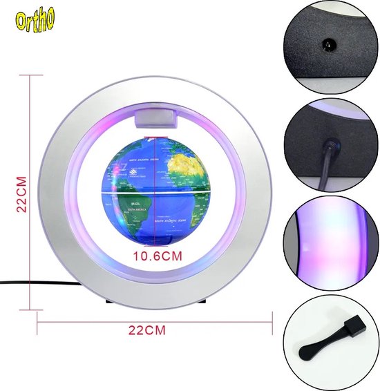 Ortho® - Globe flottant magique - Accessoire de bureau unique - Veilleuse - Eclairage LED - Globe magnétique - Groot modèle