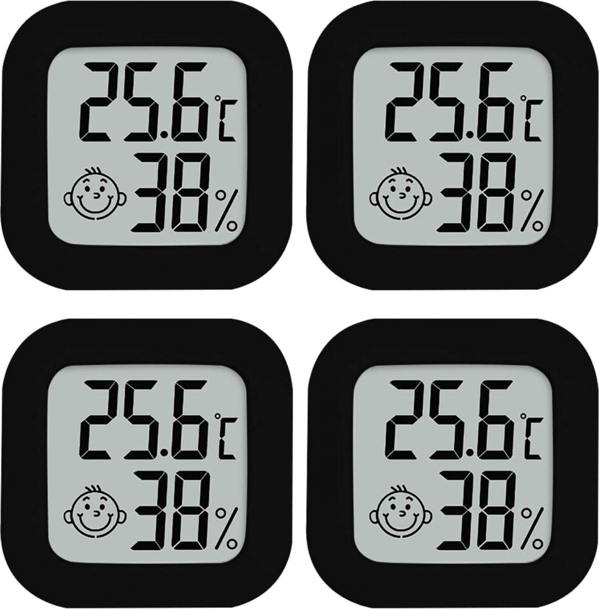 Bol.com Hygrometer - Weerstation - Luchtvochtigheidsmeter - Thermometer Voor Binnen - Incl. Batterij & Plakstrip - Set - 4 Stuks... aanbieding