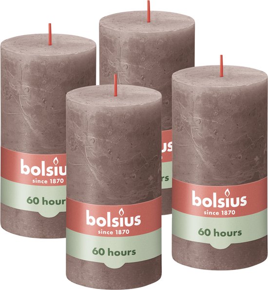 4 bougies pilier rustique Bolsius taupe 68 (60 heures) Eco Shine Rustic Taupe
