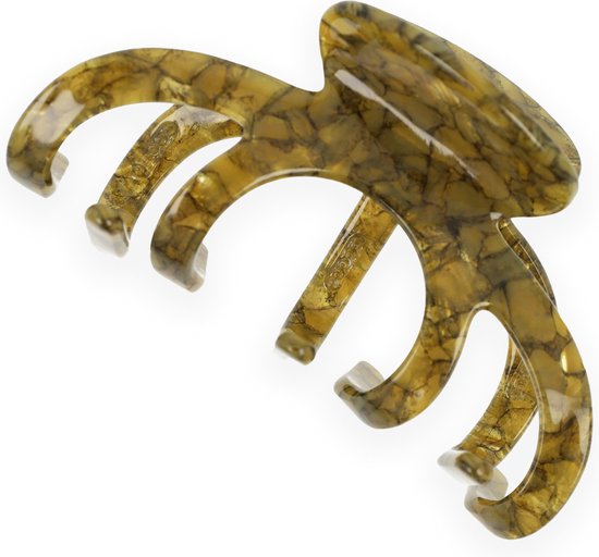 Grote, groen gemarmerde Lajetti haarklem in octopus-vorm, gemaakt van acetaat.