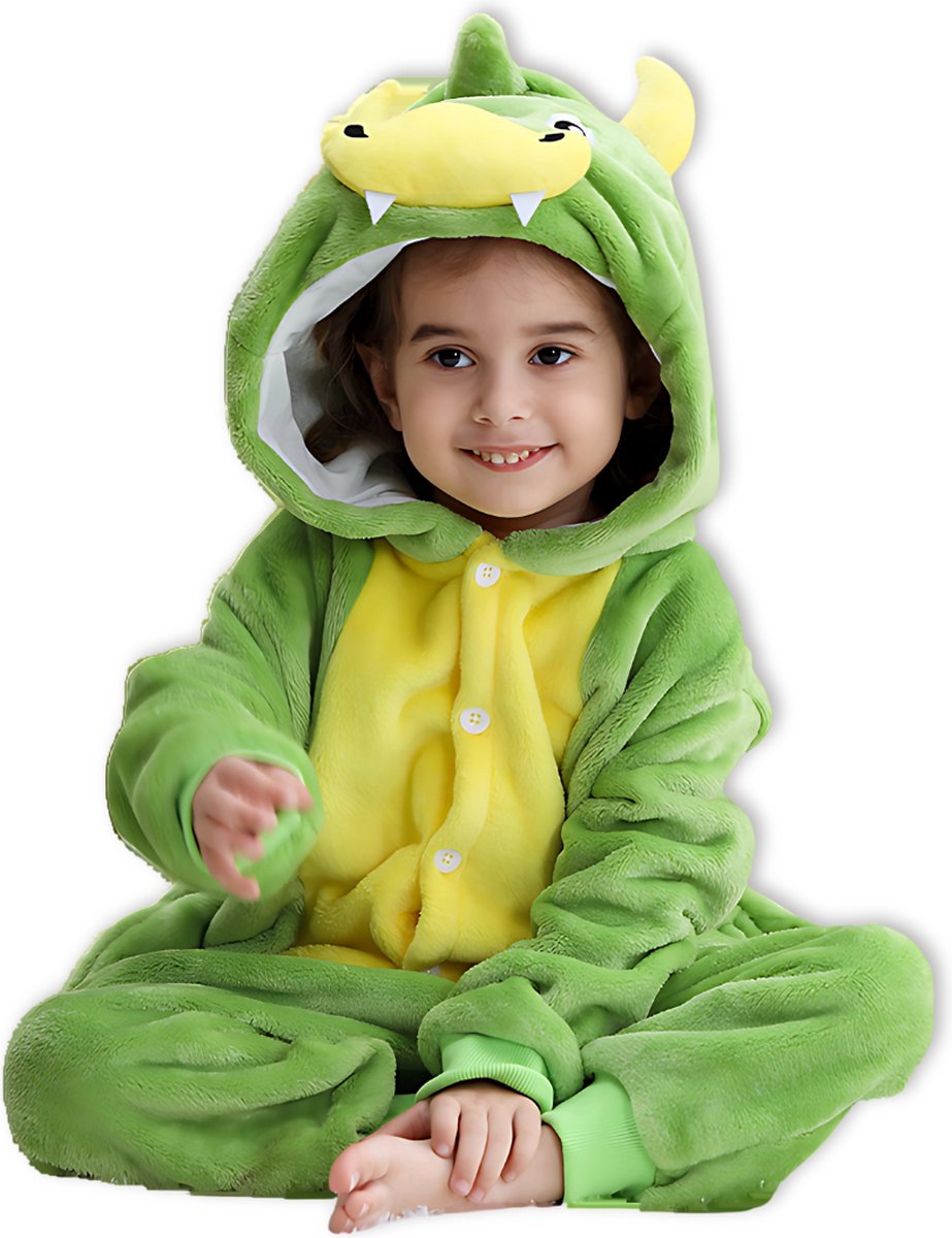 BoefieBoef Dieren Onesie Verkleedkleding Kinderen 5-9 jaar – Comfortabele Kostuum Pyjama – Maat 120 tot 140 – Dierenpak voor Jongens en Meisjes – Feest, Carnaval Verkleedkleding - Kerst, Dierenpak - of Verjaardag Cadeau - Draak Groen