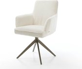 Chaise de salle à manger Heira- Flex avec accoudoirs, structure transversale, finition large avec noyau à ressorts ensachés blanc bouclé titane, pivotant à 360°