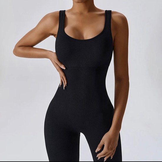 RIBBY LONG GYM JUMPSUIT - Maat L - Zwart - Black - Jumpsuit - Gym wear - Gymkleding - Sportkleding - Yogakleding — afbeelding 3
