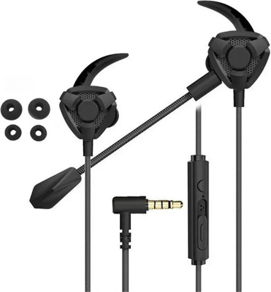 Foto: Gamers vault in ear gaming headset zwart game oordoppen inclusief afneembare microfoon en bedieningsknoppen ps5 ps4 xbox one xbox series x s pc en nintendo switch oortjes met draad