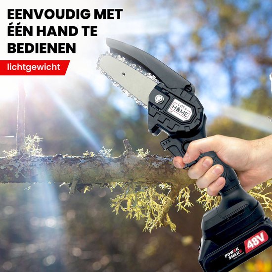 LotaHome - Mini Kettingzaag - Elektrische Kettingzaag met 2 Accu's - 48V - Snoeizaag - Tuinieren - Krachtige Kettingzaag - Handkettingzaag - Elektrische Snoeischaar - Met Extra Accu, 3x Ketting, Handschoenen, Bril en Opbergkoffer - Zwart - Cadeau van Merkloos	 — afbeelding 4