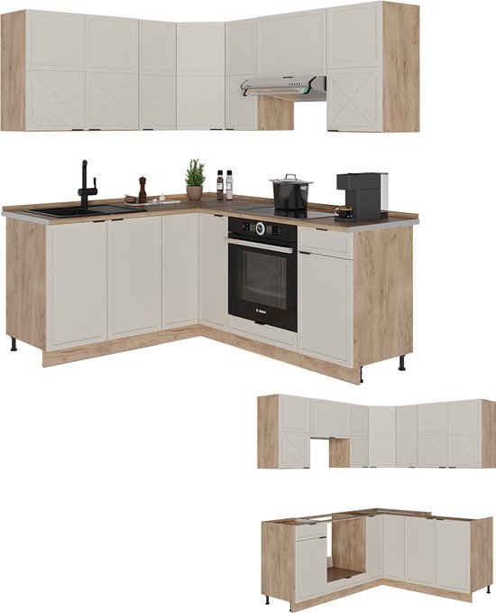 Vicco Fame- Line Corner Kitchen – 190 x 60 cm, WB Chêne Grijs/ beige / chêne doré
