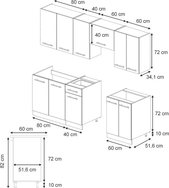 Vicco Fame- Line Meuble de cuisine complet – 240 cm, WB Chêne Grijs/ beige / chêne doré, WB Chêne